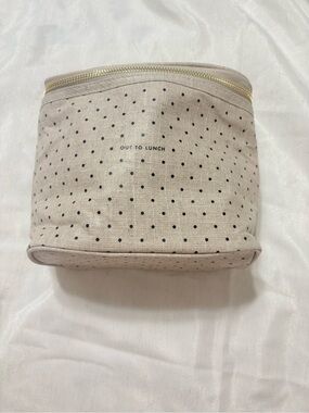 kate spade Beige Canvas Cosmetic Pouch or lunch box with Black Polka Dots